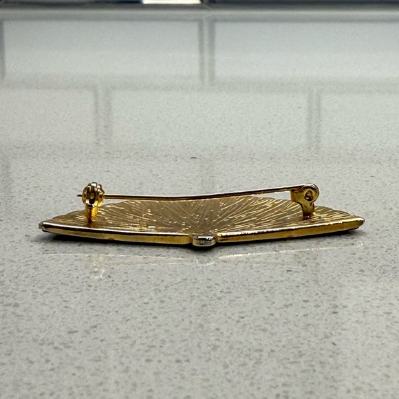 Vintage Spanish Damascene Fan Brooch Pin Spain Bird Flowers - Picture 5 of 7